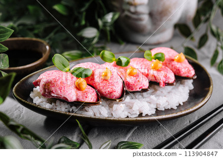 Gourmet lobster sushi on elegant plate Gourmet lobster sushi on elegant plate 113904847