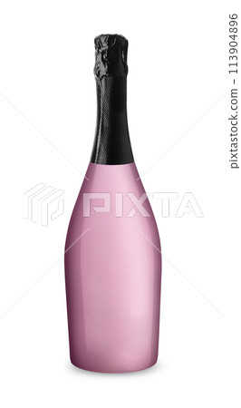 Pink champagne bottle on white background Pink champagne bottle on white background 113904896