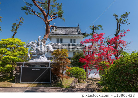 Oda Nobunaga statue at spring, Shimabara castle, Nagasaki, Japan 113905428
