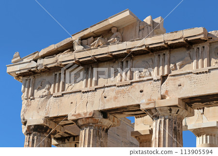 Architecture detail of ancient temple in Acropolis, Greece. Architecture detail of ancient temple in Acropolis, Greece. 113905594