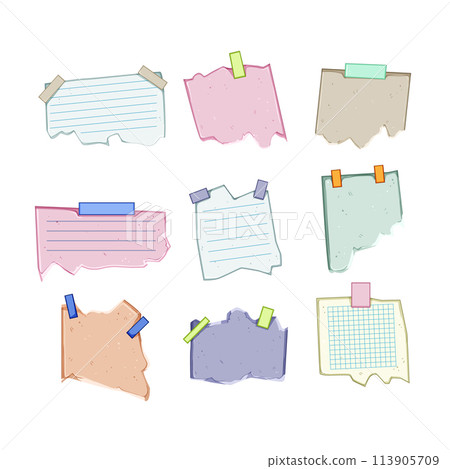 pinned torn paper notes set cartoon vector illustration 113905709