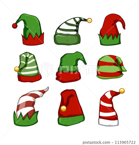 elf santa hat set cartoon vector illustration 113905722