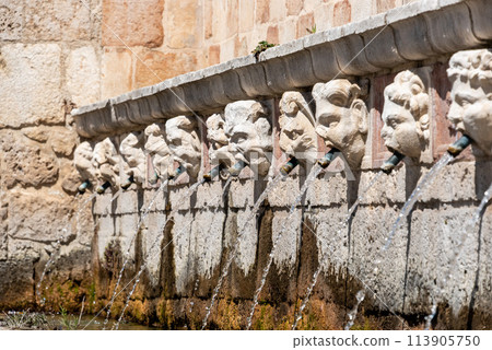 Famous mediaeval Fountain of 99 Spouts in ithe old town of L'Aquila, Italy Famous mediaeval Fountain of 99 Spouts in ithe old town of L'Aquila, Italy 113905750