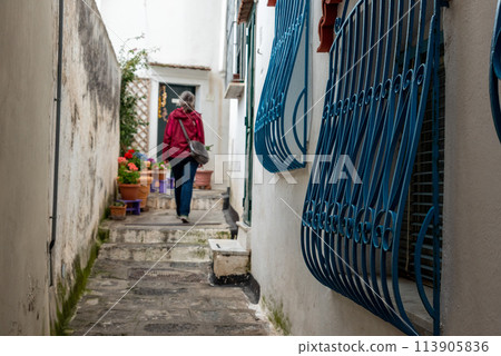 Alleyway and scenic window grilles in Amalfi, Italy Alleyway and scenic window grilles in Amalfi, Italy 113905836