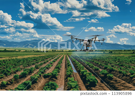 Drone flying over the field 113905896