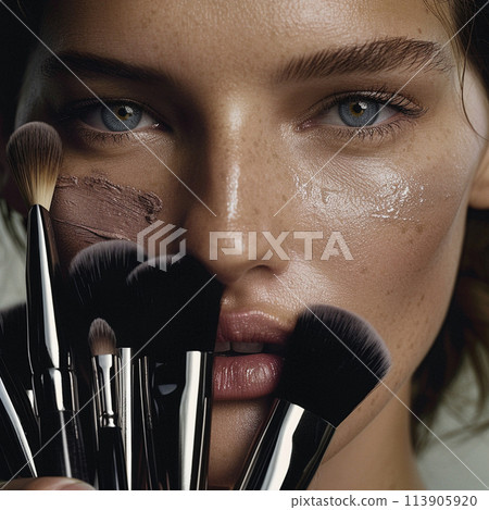 make up artist applying make up on woman 113905920