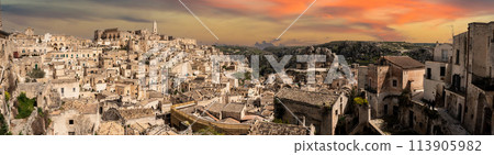 Scenic view of famous historic downtown Matera in Southern Italy Scenic view of famous historic downtown Matera in Southern Italy 113905982