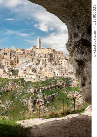 Great panoramic view of historic downtown Matera, Southern Italy 113906029