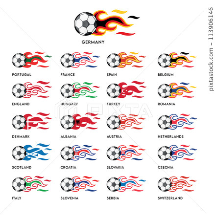 Gabon flag set with soccer ball set icon. vector illustration 113906146