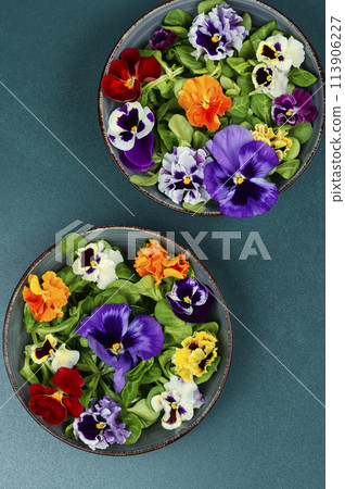 Fresh salad with flowers. Fresh salad with flowers. 113906227