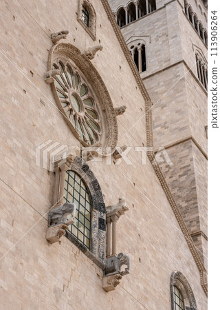 Details of the facade of the cathedral in Trani, Southern Italy Details of the facade of the cathedral in Trani, Southern Italy 113906264
