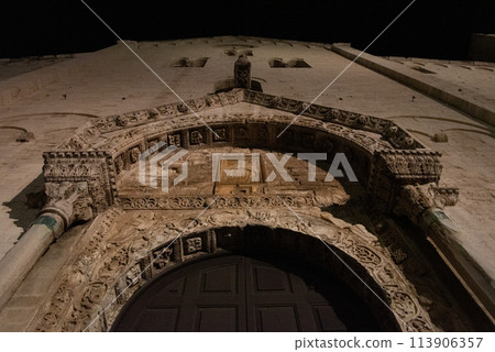 Illuminated romanesque basilica San Nicola in Bari, Italy Illuminated romanesque basilica San Nicola in Bari, Italy 113906357