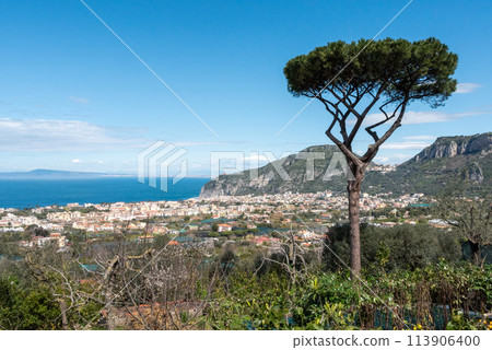 Panoramic view of the Gulf of Naples and the city of Vico Equense in front, Italy Panoramic view of the Gulf of Naples and the city of Vico Equense in front, Italy 113906400