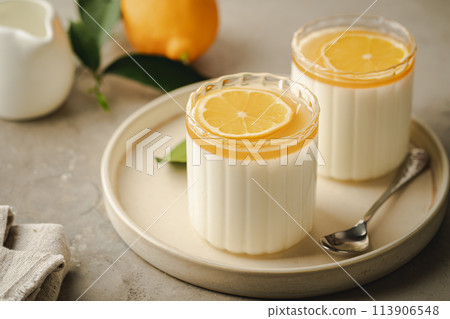 Dessert panna cotta with lemon 113906548
