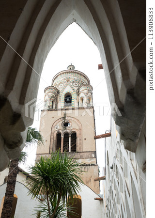 Campanile of the Amalfi cathedral Saint Andrew, seen from the cloister, Italy Campanile of the Amalfi cathedral Saint Andrew, seen from the cloister, Italy 113906833