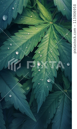 Background of green cannabis leaves, marijuana plant texture 113906958