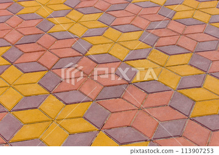 Yellow Brown Abstract Pattern Stone Paving Slabs Mosaic Street Design City Surface Texture Background Stars Yellow Brown Abstract Pattern Stone Paving Slabs Mosaic Street Design City Surface Texture Background Stars 113907253
