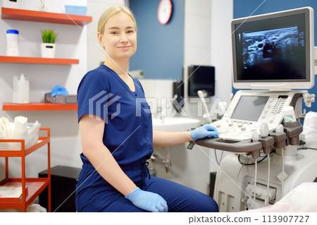 Portrait of doctor in an office waiting for a patient 113907727