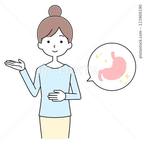 Illustration of a young woman with a healthy stomach Illustration of a young woman with a healthy stomach 113908190
