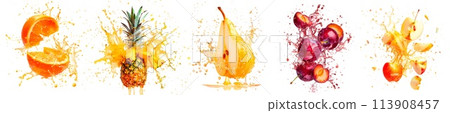 Fruit explosion, slices and splashes of fruit...-插圖素材 [113908457] - PIXTA圖庫