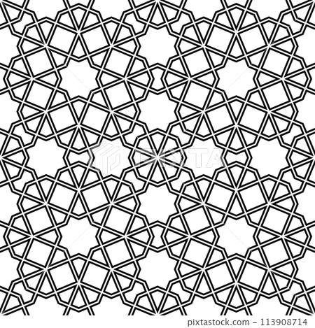 Seamless geometric ornament based on traditional islamic art. Black and white. 113908714