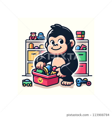 A gorilla cleaning up after playing A gorilla cleaning up after playing 113908784