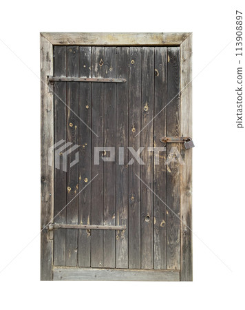 Old wooden door isolated on white background Old wooden door isolated on white background 113908897