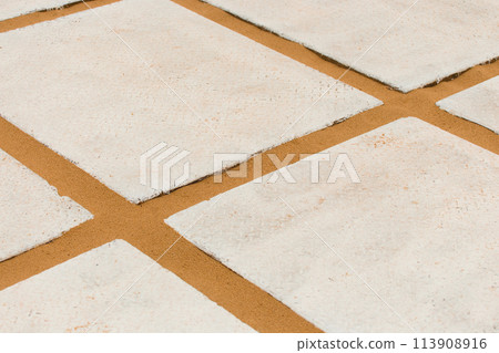 Large White Stone Mosaic Floor Tile Sand Texture Background Diagonal Pattern Lines Stripes Large White Stone Mosaic Floor Tile Sand Texture Background Diagonal Pattern Lines Stripes 113908916
