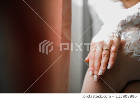 Beautiful luxury bride in elegant white dress 113908990
