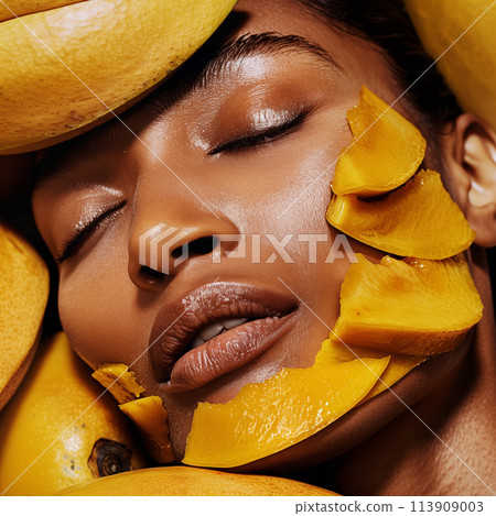 beautiful woman with long black curly hair 113909003