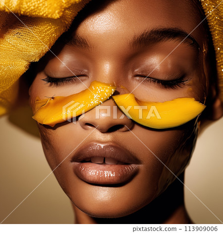 beautiful girl with fruit mask 113909006