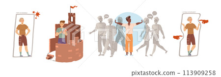 Personal Boundaries with Man Creating Space and Private Zone Around Themselves Vector Set 113909258