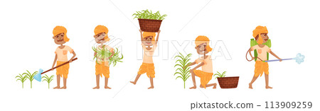 Man Asian Farmer Working on Field Vector Set Man Asian Farmer Working on Field Vector Set 113909259