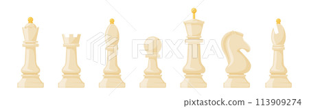 White Chess Pieces for Strategic Board Game Vector Set 113909274