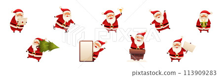 Funny Santa Claus with White Beard and Red Hat Vector Set 113909283