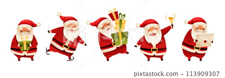 Funny Santa Claus with White Beard and Red Hat Vector Set 113909307
