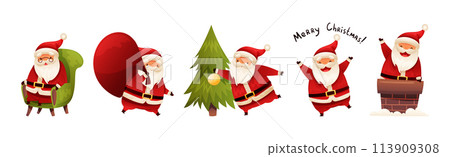 Funny Santa Claus with White Beard and Red Hat Vector Set Funny Santa Claus with White Beard and Red Hat Vector Set 113909308