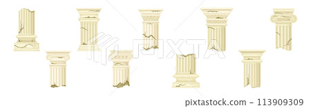 Broken Marble Antique Pillar and Column Vector Set Broken Marble Antique Pillar and Column Vector Set 113909309