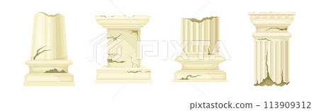 Broken Marble Antique Pillar and Column Vector Set 113909312