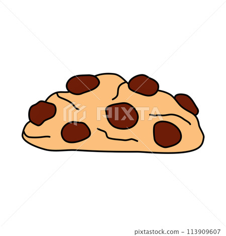 Chocolate chip cookie, side view, doodle style vector Chocolate chip cookie, side view, doodle style vector 113909607