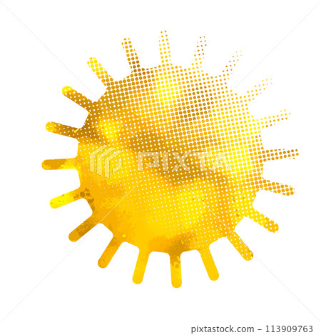 Sun and halftone object. hand drawing. Not AI. Vector illustration 113909763