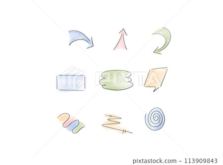 Set of watercolor doodle elements. Vector illustration. 113909843