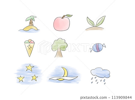 Set of watercolor doodle elements. Vector illustration. 113909844