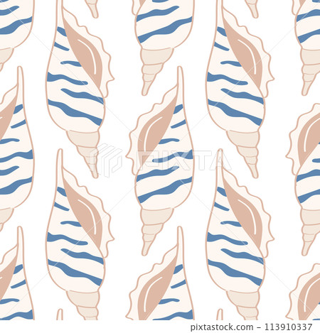 A seamless pattern with colorful sea shells. Background, fabric, wallpaper, wrapping paper, texture template. A seamless pattern with colorful sea shells. Background, fabric, wallpaper, wrapping paper, texture template. 113910337