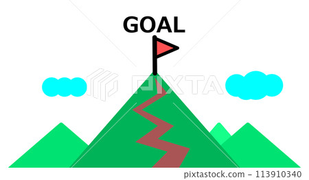 An illustration of a goal at the top of a distant mountain 113910340
