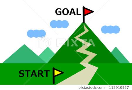 An illustration of a goal at the top of a distant mountain An illustration of a goal at the top of a distant mountain 113910357