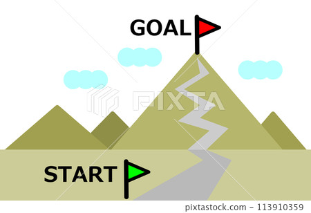 An illustration of a goal at the top of a distant mountain An illustration of a goal at the top of a distant mountain 113910359
