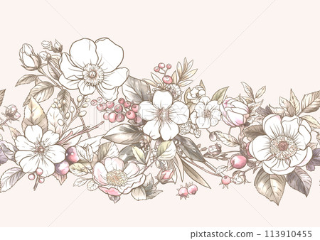 Boutonniere of wild rose flowers and berries 113910455