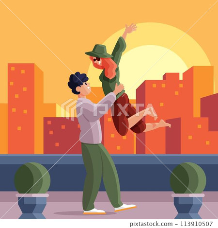 People on a rooftop terrace 113910507