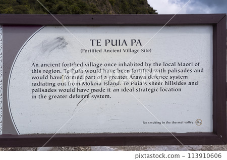 Te Puia information board, Rotorua, New Zealand 113910606